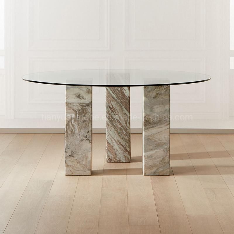 Natural Marble 6 Seater Dining Table Modern Rectangular Dining Table Set