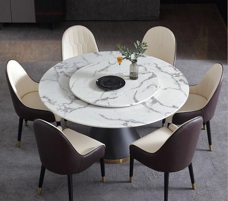 Hotel Simple Design Banquet Double Marble Top Metal Round Dining Table