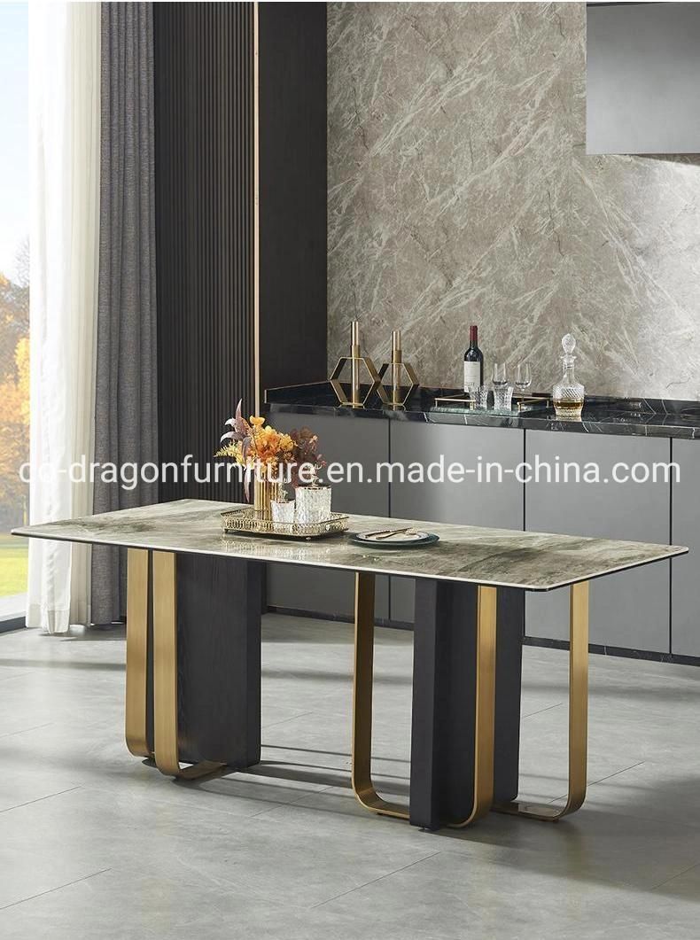 Luxury Dining Furniture Stainless Steel Dining Table with Marble Top