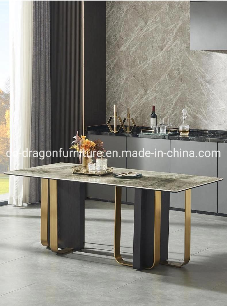 Luxury Dining Furniture Stainless Steel Dining Table with Marble Top