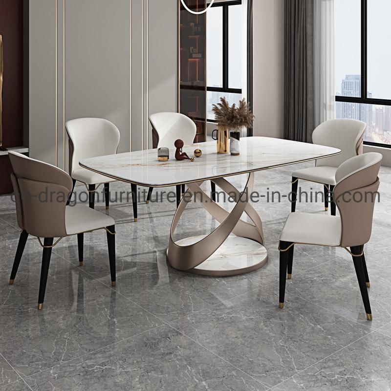 Modern Home Furniture Stainless Steel Dining Table with Marble Top