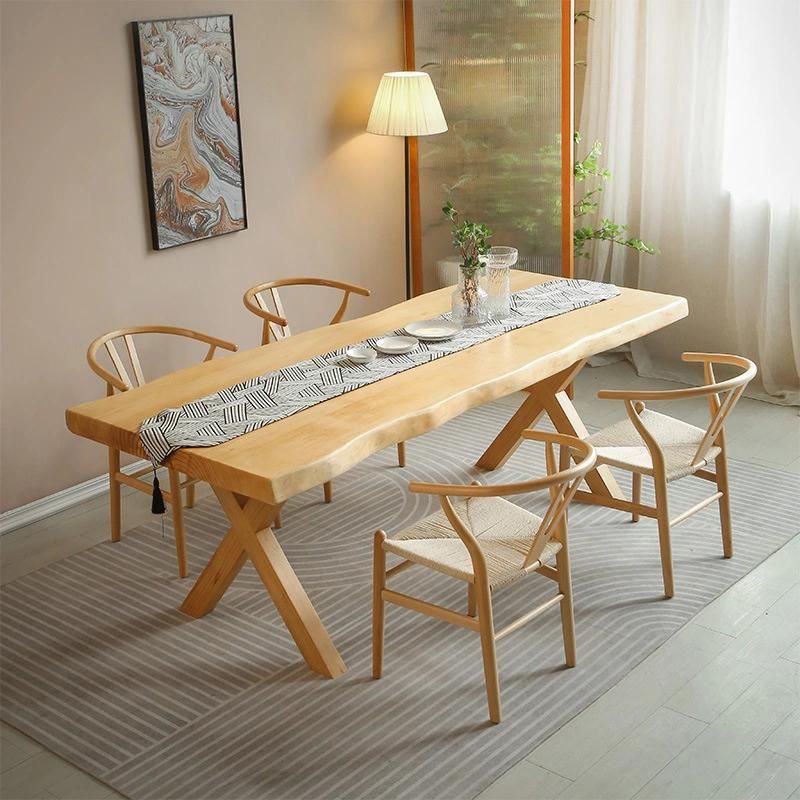 Wholesale Nordic Dining Table Household Solid Wood Table Light Luxury Simple Modern Oak and Iron Rectangular Table Round Solid Wood Dining Table with Metal Legs