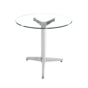 Round Transparent Tempered Glass Stainless Steel Leg Designer Dining Table Rectangle