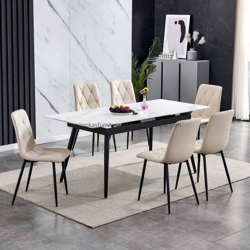 Modern Furniture Slate Ceramic Table Luxury Folding Extendable Dining Table Sets Sintered Stone Ceramic Italia White Marble Dining Table and Chair Sets