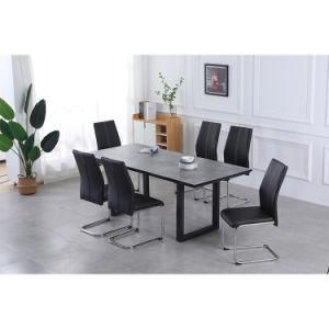 Extendable Luxury Rectangular Black Legs MDF Dining Table with Glass Ceramic Effect Dining Set