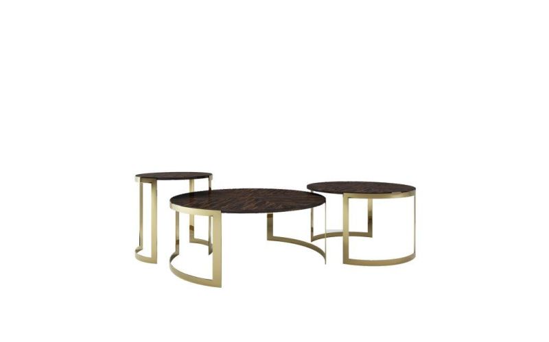 High Quality Luxury Wood Solid Top Gold Wire Ebony Piano Lacquer Stainless Steel Base Villa Restaurant Living Home Coffee Table Lt01