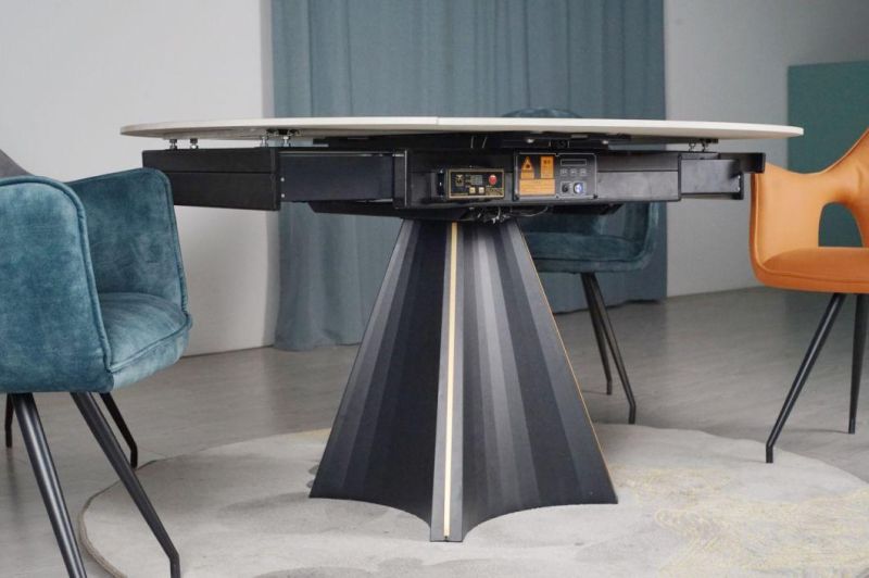 Customized Modern Furniture Metal Feet Ceramic Top Electric Extendable Dining Table