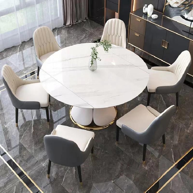 Multi-Functional Durable Dining Round Dining Table Set 6 Chairs Marble Top Extendable Dining Tables