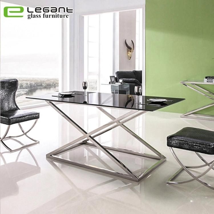 Tempered Glass Dining Table with Iron Legs