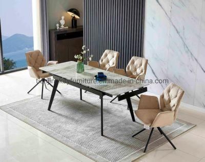 Metal Feet Imported Ceramic Top Retractable Extendable Long Dining Table Sintered Stone Table