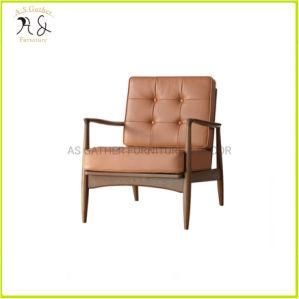 New-Chinese Style Vintage Wooden Frame Luxury Genuine Leather Accent Sofa Chair