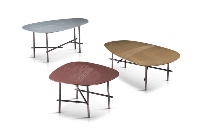Marble Slate Coffee Table Simple Stainless Steel Titanium Round Tea Table Combination for Living Room