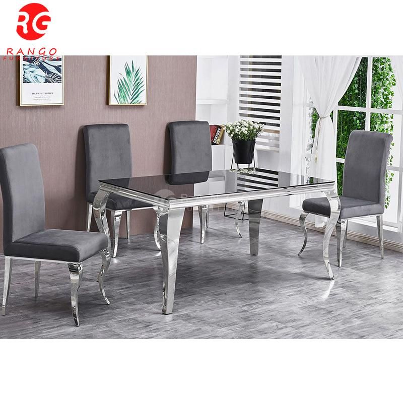 Luxury Light Grey Dining Table Dining Table Set Marble Top UK Style with 6 Chairs Dining Table