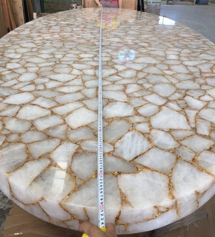 White Crystal Onyx Gemstone Furniture Dining Room Dinner Table