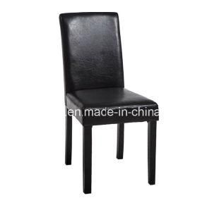 2PCS Black PU Dining Chairs Wooden Legs Seat Dining Room&Kitchen Middle Back
