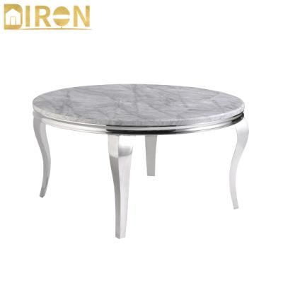 Foshan Furniture Stainless Steel Rectangle Tempered Glass Modern Round Dining Table