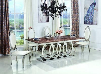 Silver Stainless Steel Dining Table Set with Marble Top