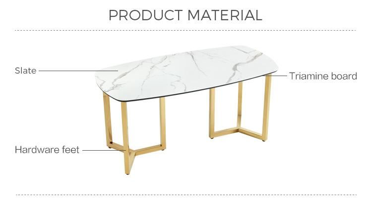 Linsy Restaurant Marble Modern Dining Furniture Luxury Stone Top Dining Table with Gold Legs Lh001r1