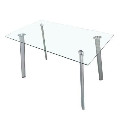Wholesale Home Furniture 8mm Transparent Rectangle Tempered Glass Dining Table with Iron Legs