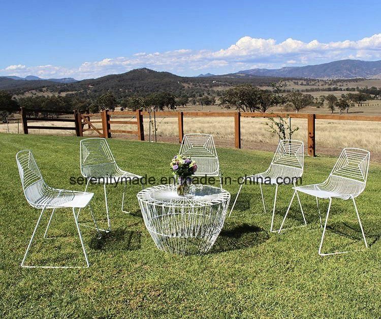 Stackable Metal Arrow Wire Outdoor Wedding Dining Chair with Cushion