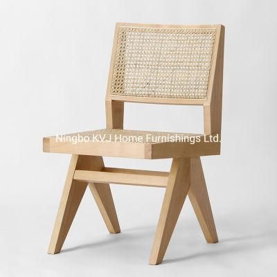 Kvj-6543 Solid Beech Wood Cane Webbing Rattan Pierre Jeanneret Dining Chair