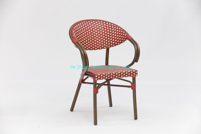 Outdoor Furniture Supplier Stackable Rattan Wicker Armchair Garden Restaurant Bistro French Terrace Chairs