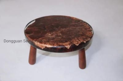 Custom Walnut Burl with Epoxy Resin Round Shape for Coffee Table