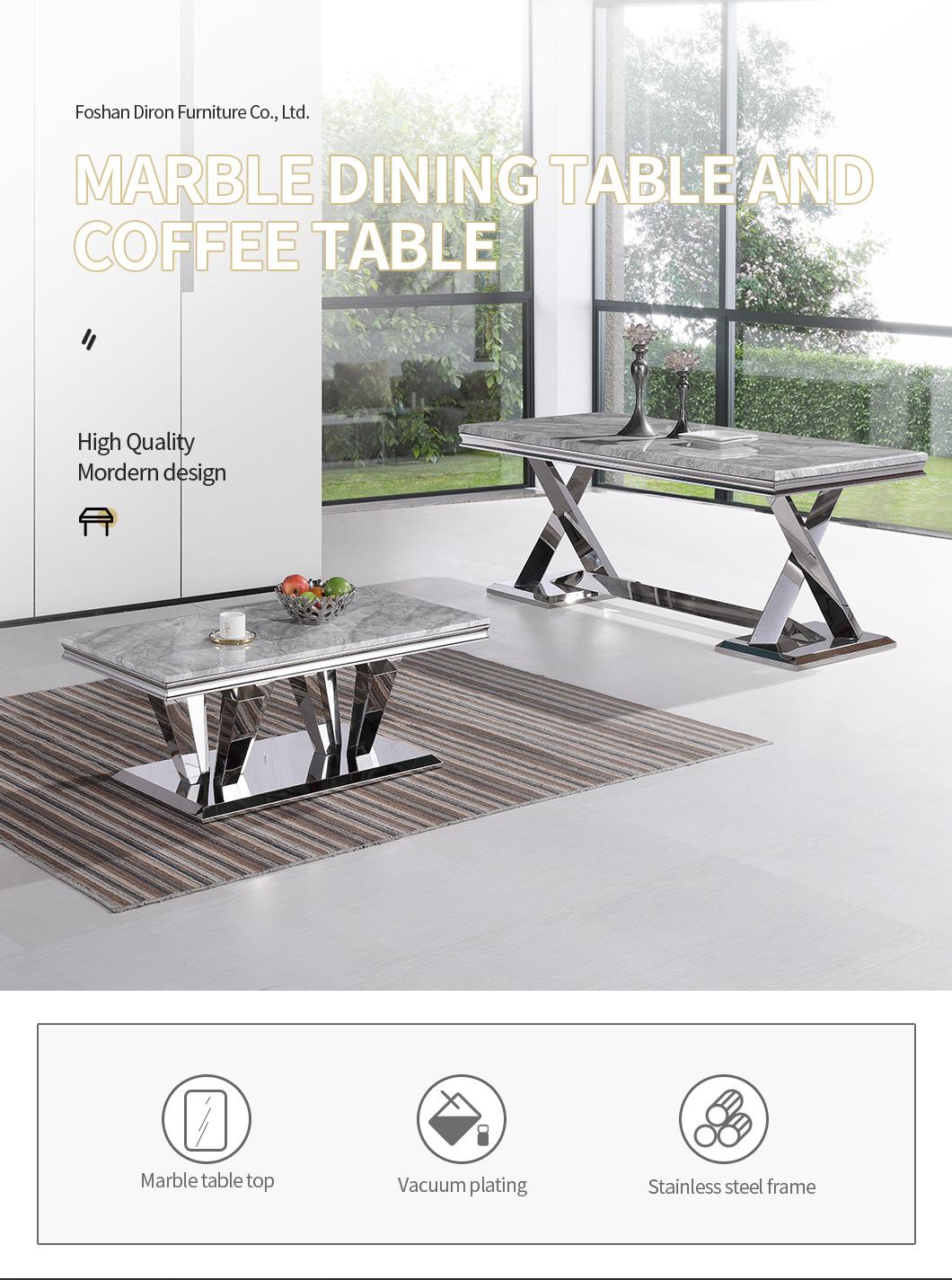 Modern Luxury Marble Glass Top Stainless Steel Restaurant Dining Room Designer Dining Table Coffee Table Set