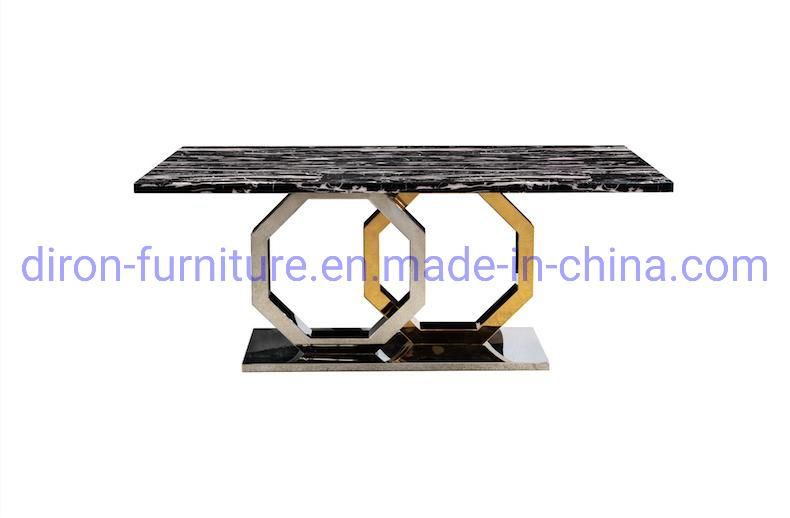 Modern Luxury Curved Marble Top Golden Stainless Steel Restaurant Dining Table Black