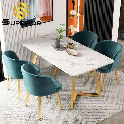Nordic Style Restaurant Gold Stainless Steel Kitchen Marble Dining Table