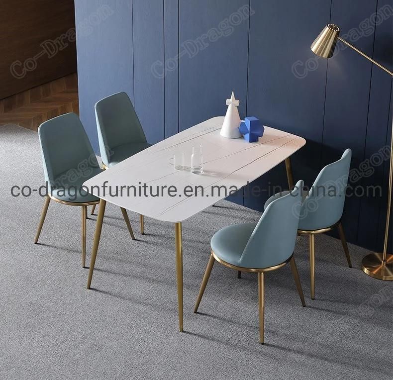 Italian Style Gold Stainless Steel 6 Chairs Marble Dining Table