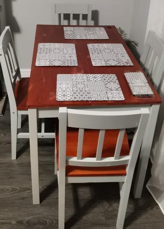 Solid wood pine dining table set with 4 chairs set kitchen room furniture set