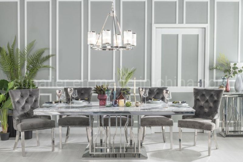 White Marble Metal Dining Modern Table with 6 Seater Chairs