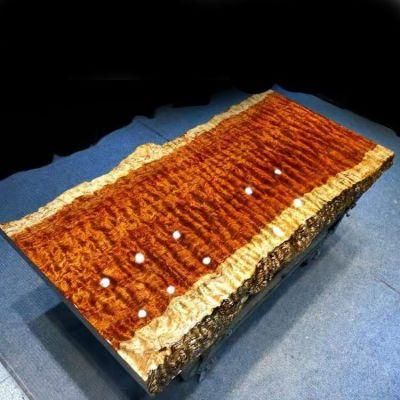 Ideal More Design Restaurant Dining Square Bubinga Wood Slab Live Edge Table Top Executive Golden