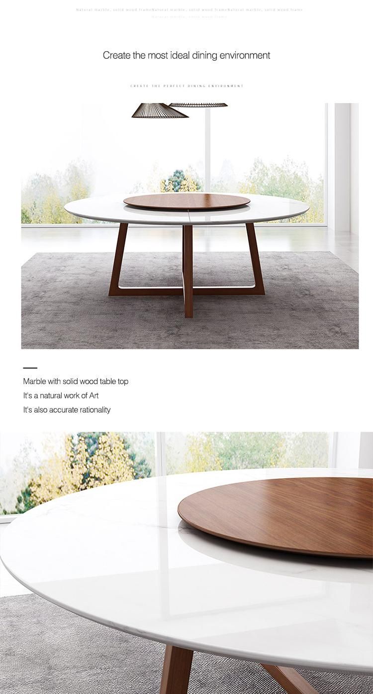 Nordic Marble Dining Table 8-Person Round Turntable White Solid Wood Dining Table Circle Dining Table