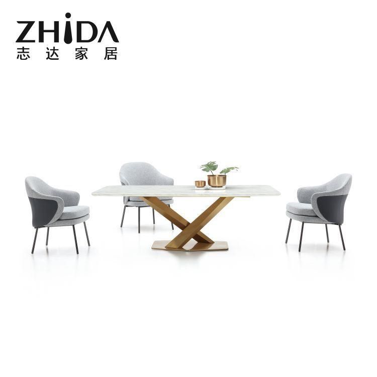 Gold Luxury Glossy Metal Dining Table Leg Villa/Star Hotel Use Italian Marble Top Dinner Table