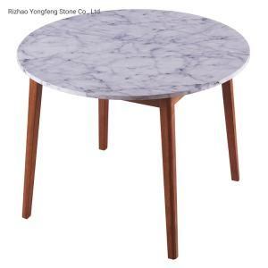 40 Inch Natural Marble Top Dining Table with Walnut Legs