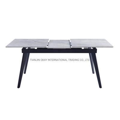 Okay Furniture Modern Style Space Saving Sintered Stone Black Extension Square Dining Table