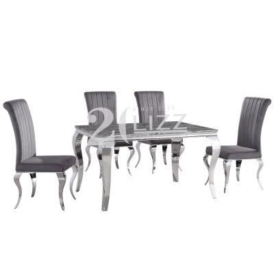 Foshan Factory Wholesale Modern High Quality Home Furniture Set European Dining Room Silver Metal Dining Table