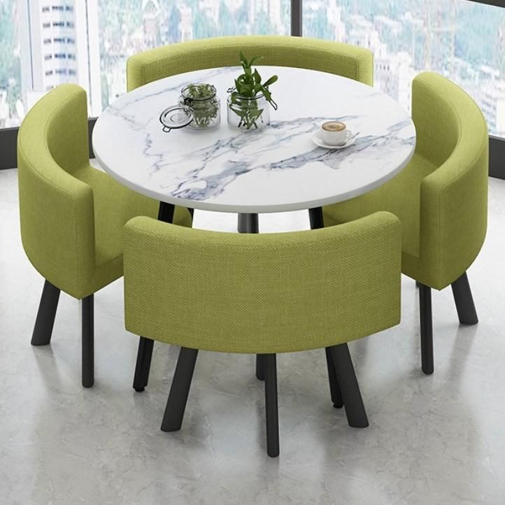 China Factory Indoor Conservatories Space Saving Metal Pedestal Home Small Apartment Light Simple Folding Reception Round Dining Chair Table Combination