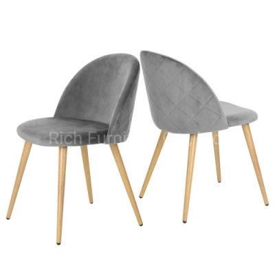 Hot Sale Popular Grey Velvet Upholstered Metal Dining Chair Modern for Living Room