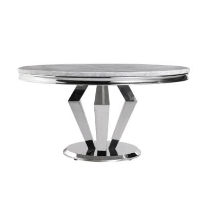 Nordic Light Luxury Tea Table High Fashion Round Marble Top Stainless Steel Frame Dining Table