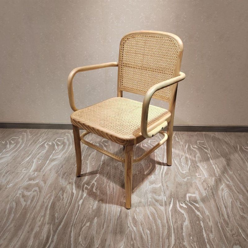 Modern Furniture Rattan Solid Wood Cane Dining Armchair