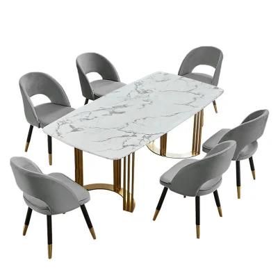 Light Luxury Style Marble Dining Table Stainless Steel with Good Quality