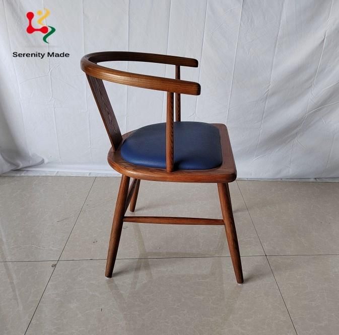 Wholesale Antique Design High Quality Restaurant Home Dining Room Solid Wood PU Leather Seat Dining Chair with Armrest