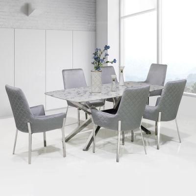 Modern Marble Metal Chrome Legs Dining Furniture Steel Dining Table