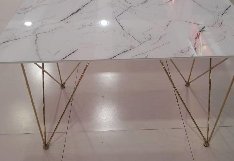 Modern Furniture Use Dining Wedding Table Golden Legs Metal Frame Rectangle