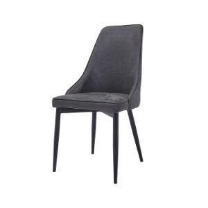 Vintage Grey Leather Upholstered Seat with Black Painted Legs Dining Chair