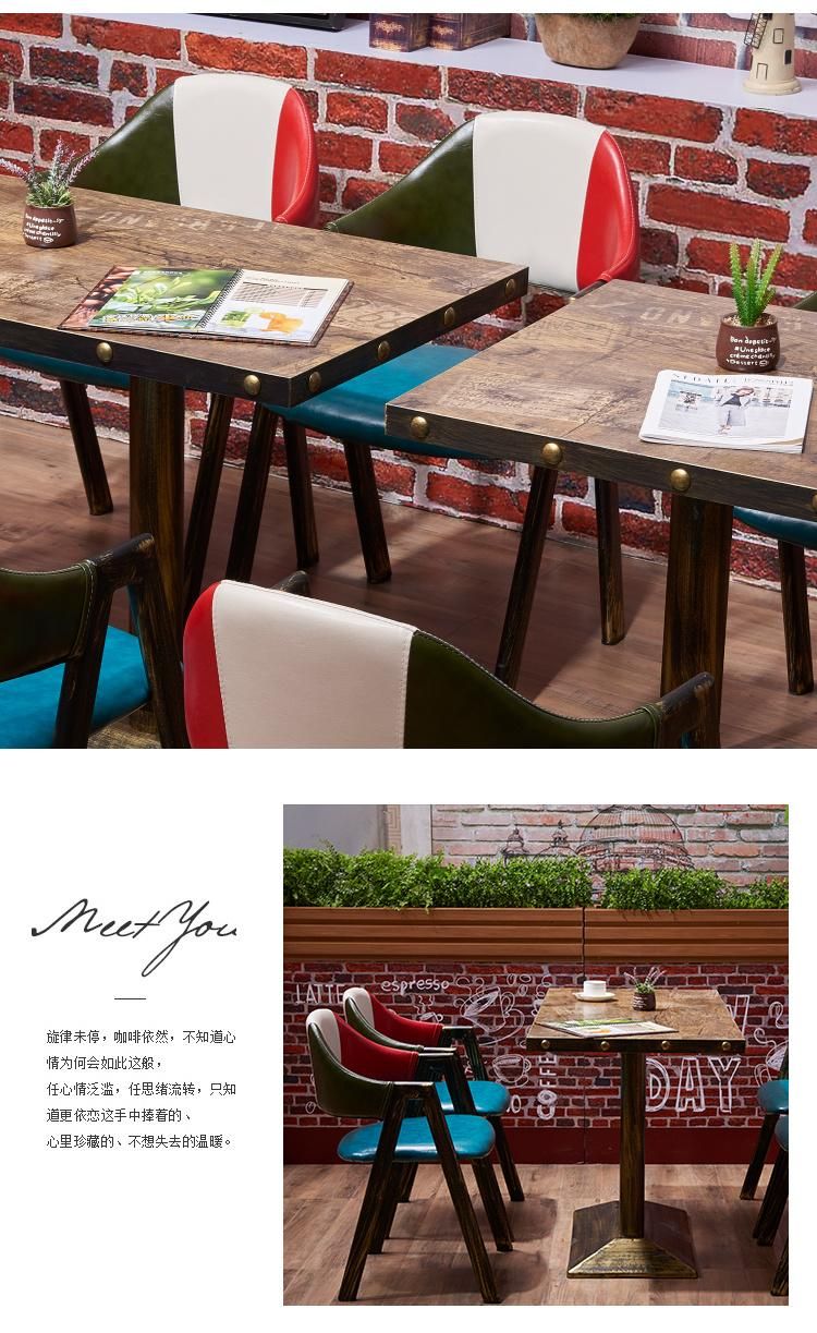 Rectangle and Square Style Retro Treatment Western Restaurant Furniture Wood Dining Table for Sale Copper Coated Table for Coffee Shop