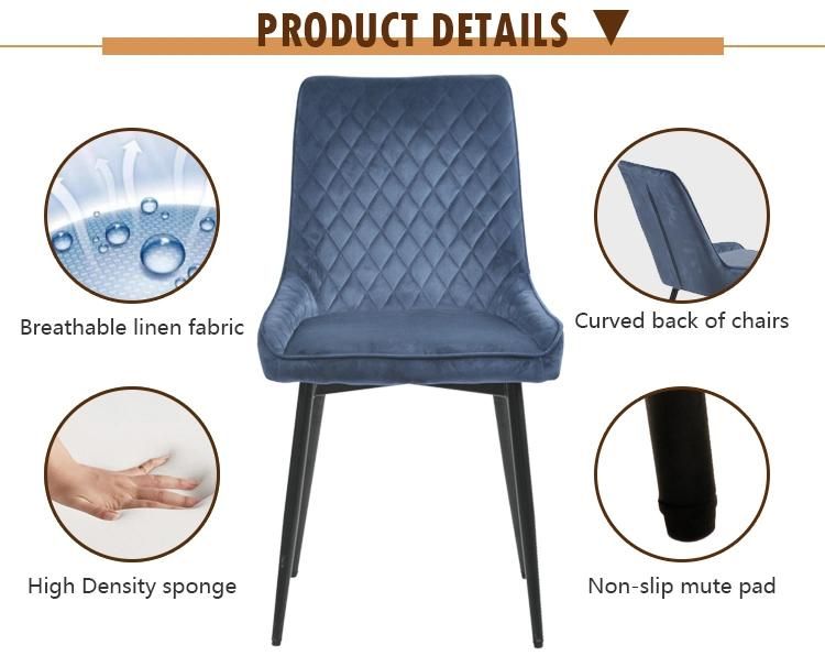 Luxury Senior Style Black Velvet Comfortable Dining Chair with Metal Legs